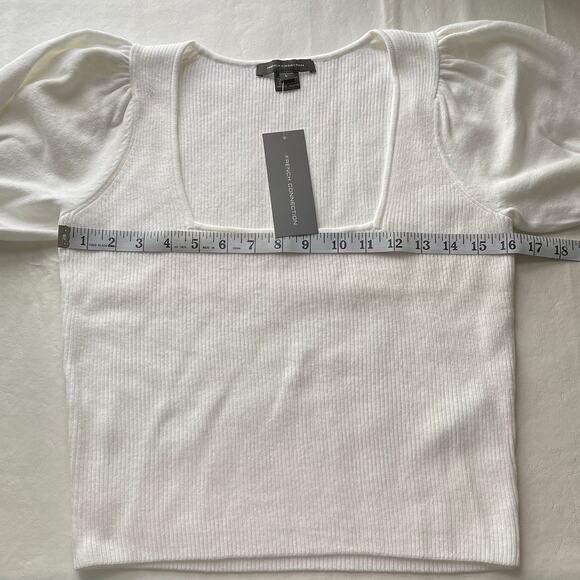 New French Connection White Jaida Ribbed Square Neck SS Sweater Size L - Picture 6 of 7